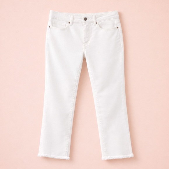 dip Denim - Dip Brand Off-White Women’s Cropped Jeans with Frayed Faux Raw Hem